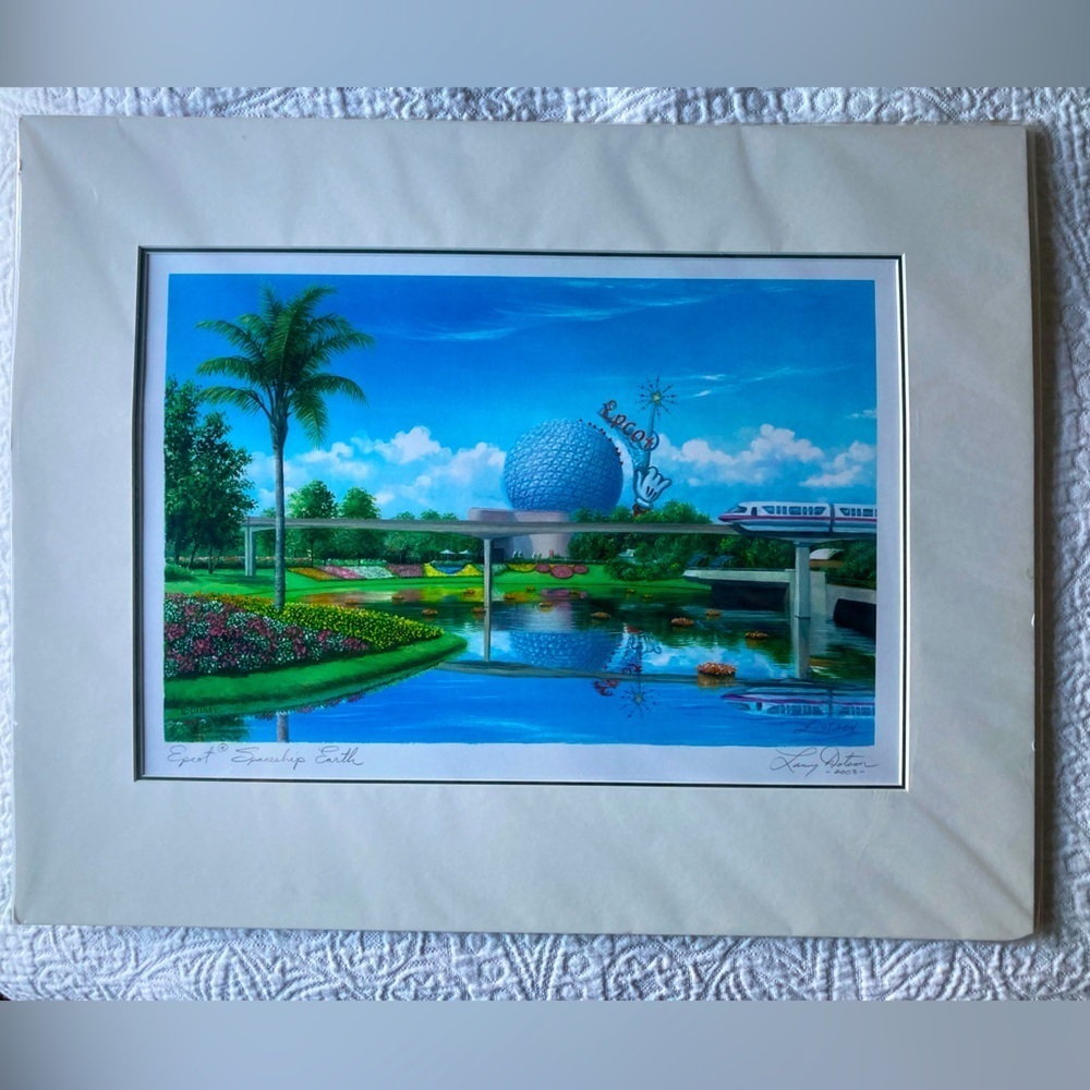 Rare 2003 signed Disney Park Epcot Spaceship Earth by Larry Dotson print - Picture 2 of 6
